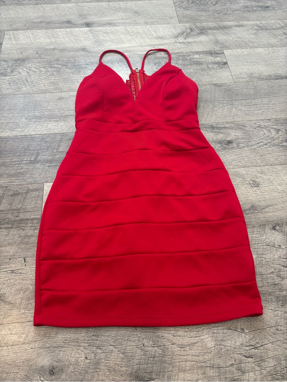 Emerald Sundae Red Lace V-Neck Strappy Bodycon Mini Dress Zipper Women's L - Picture 1 of 9